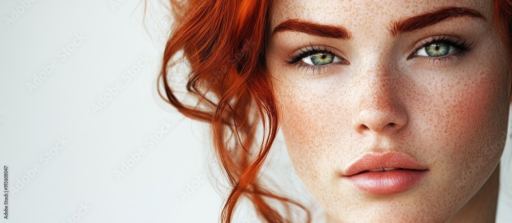 Poster portrait of a woman with red hair. with copy space image. place for adding text or design