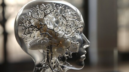 Abstract human head with intricate details inside.