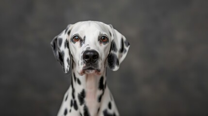 A black and white portrait of a Dalmatian.