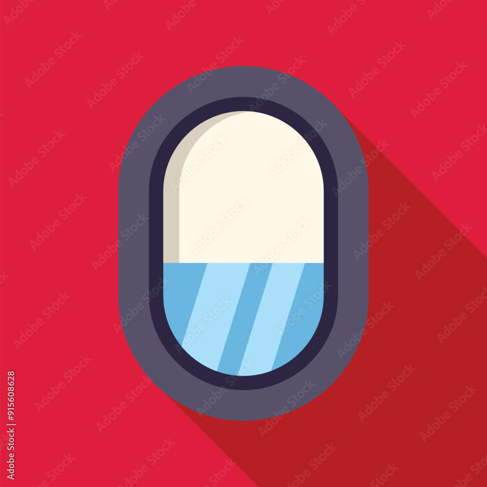 Poster airplane window overlooking a blue sky with clouds from the point of view of a passenger on a commer