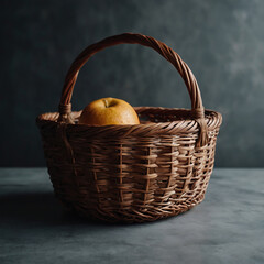 wicker basket with handle close up taking up Ai photo