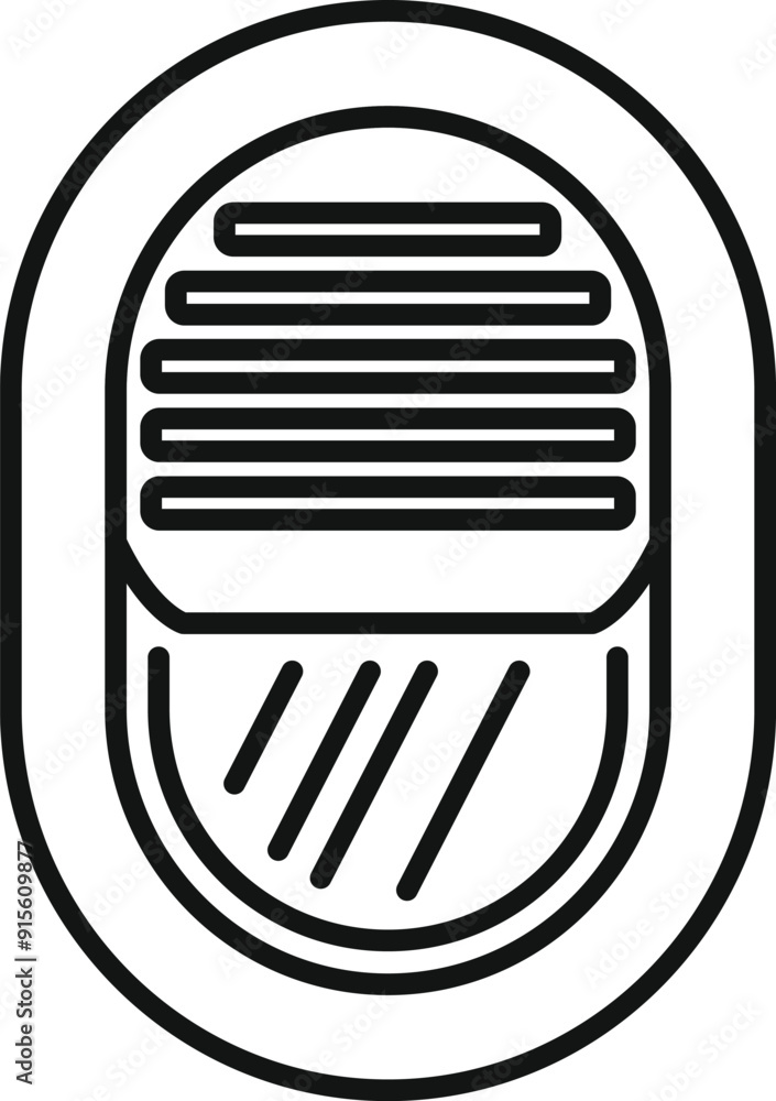 Poster line drawing of an airplane window showing closed window shade and outside view