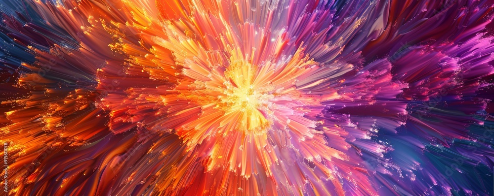 Wall mural abstract starburst pattern with radiant colors, 4k hyperrealistic photo