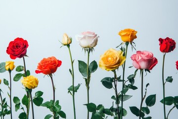 Obraz premium Vibrant floral arrangements showcasing roses on a soft-colored backdrop