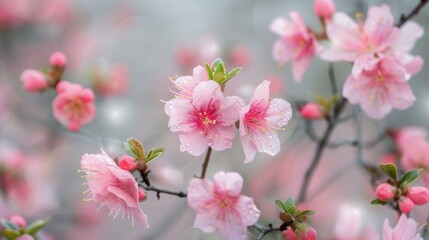 Obraz premium Beautiful Pink Blossoms on a Branch in Springtime
