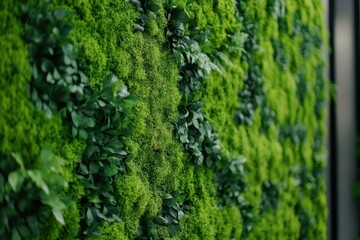 Fototapeta premium Sustainable wall decoration featuring green moss as a design element in text and styling selections