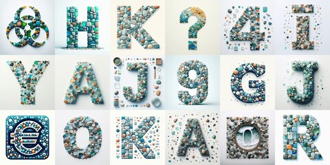 Naklejka premium Seaglass pebbles Lettering Typeface. AI generated illustration