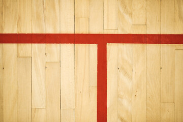Squash, lines and court floor at gym or sport club with wood ground and top view in venue. Game,...