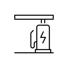 EV charging station icon. Simple outline style. Power supply station, charge, electric vehicle, green energy, technology concept. Thin line symbol. Vector illustration isolated.