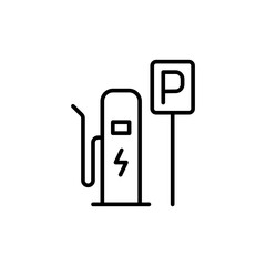 Charging point icon. Simple outline style. Electric vehicles charging station and charge parking, EV, green energy, technology concept. Thin line symbol. Vector illustration isolated.