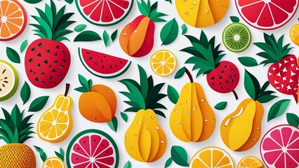 Set of various fruits cut out of paper