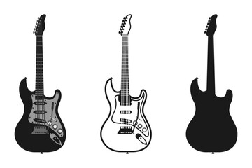 electric guitar set vector illustration isolated on white background.