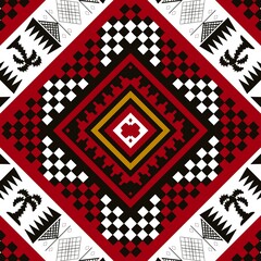 American ethnic and harmony with this stunning checkerboard fabric pattern. Bold ethnic of red, black, and white create a striking visual impact, while natural patterns delicately  ethnic interwoven 