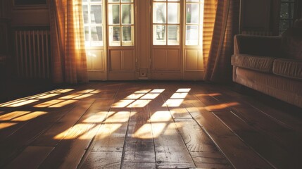 Sunlight streaming through window onto wooden floor.