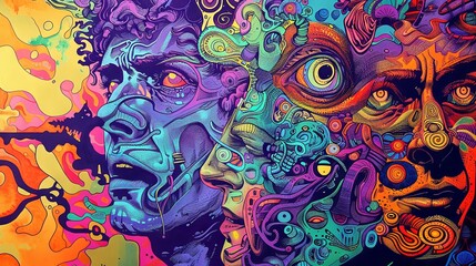 Obraz premium Psychedelic Abstract Face Vibrant and Playful Surrealist Illustration