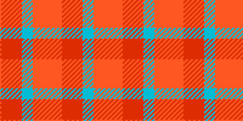 Geometrical vector textile pattern, micro plaid tartan seamless. Jersey background check fabric texture in red and cyan colors.