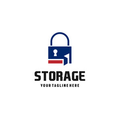 Self storage logo design template. Safe storage garage vector illustration. With concept of padlock and garage symbol combination.