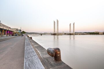 View of the Chaban Delmas Bridge from the quays in Bordeaux in the south west of France