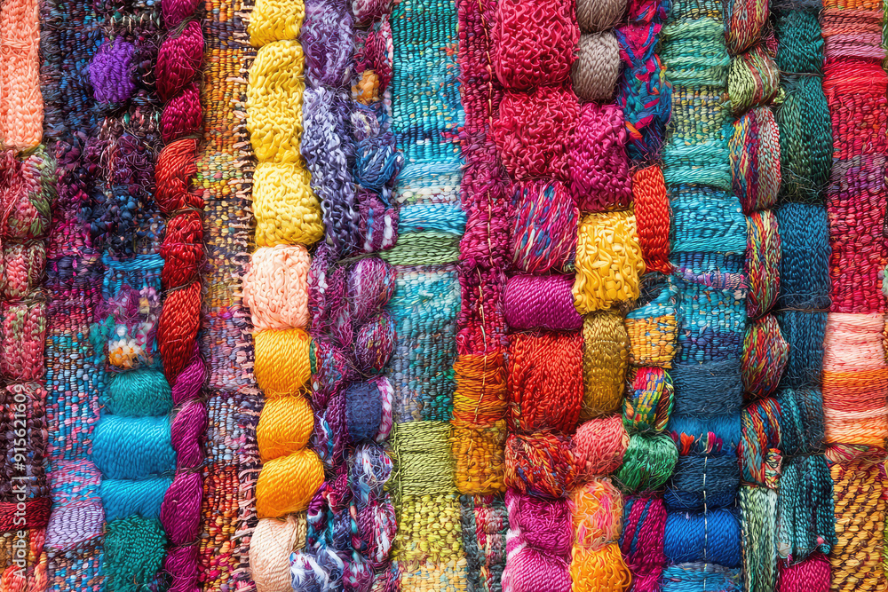Poster a vibrant tapestry woven with threads of various colors and textures, showcasing artistic creativity