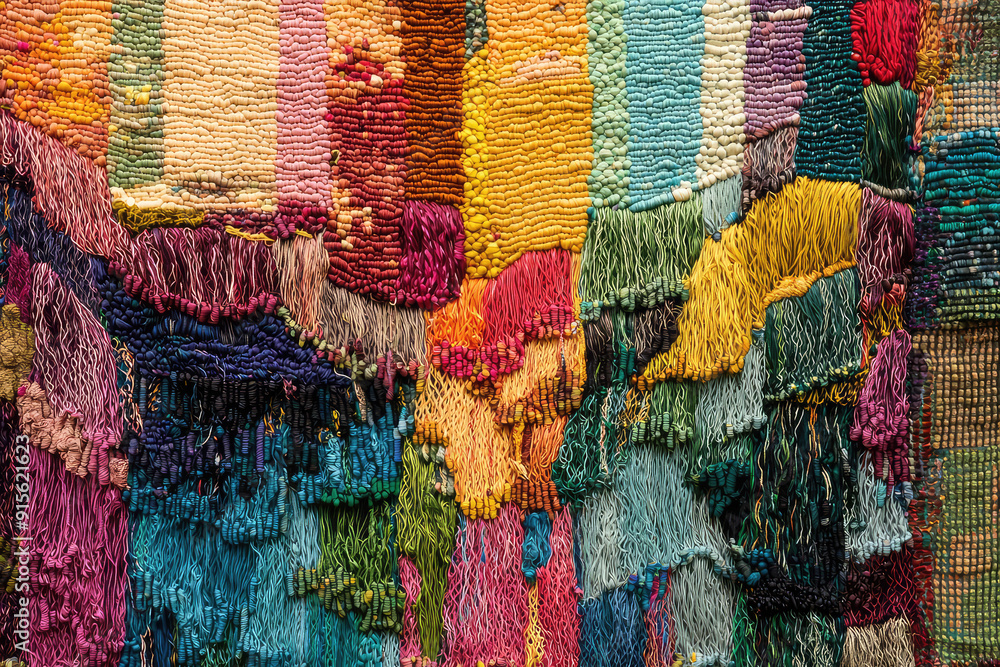 Poster a vivid tapestry bursts with colorful, textured threads creating an intricate and captivating mosaic