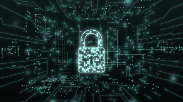 Digital padlock with a backdrop of circuitry, representing the role of technology in safeguarding sensitive data, ensuring privacy, and maintaining the integrity of information systems.