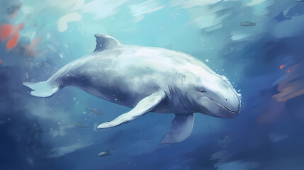 Naklejka premium Beluga under at sea watercolor style