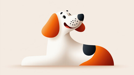 Stylized illustration of a happy beagle dog with orange and white fur sitting down and looking upwards on a light background.