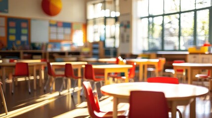 A Blurry image of elementary school classroom