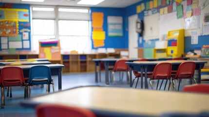 A Blurry image of elementary school classroom