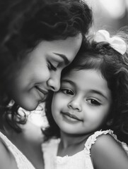 Fototapeta premium A heartwarming moment of affection between a woman and a young girl as they hug each other
