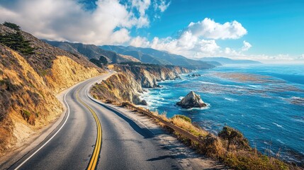 Beautiful coastal highway view with expansive ocean vistas and a picturesque road