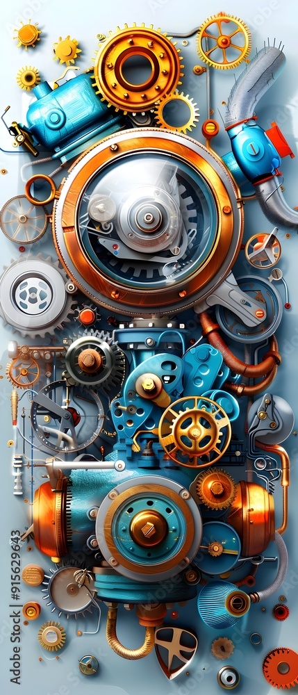 Poster complex machine gears and cogs abstract.