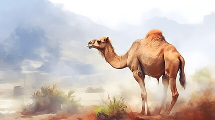 Camel In nature Watercolor Style