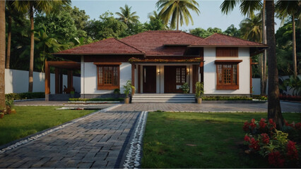 Naklejka premium Modern yet Traditional Kerala House - Indian Architecture