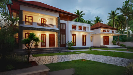 Obraz premium Modern yet Traditional Kerala House - Indian Architecture