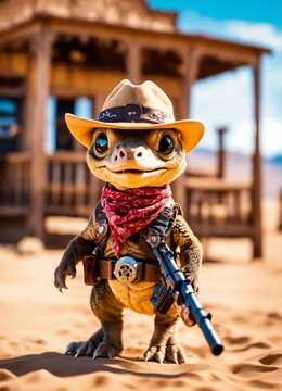cowboy with a gun baby dinasaur