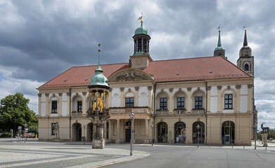 Cityhall. City of Magdeburg Germany. Saxony Anhalt. Golden horserider of Magdeburg.