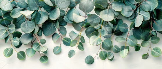 Minimalistic pattern of eucalyptus leaves with soft, muted colors for a fresh and contemporary design.