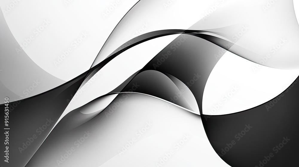 Poster elegant abstract background showcasing intertwining black and white curves on a light backdrop, perf