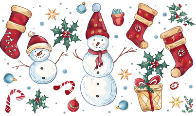 New Year and Christmas card, graphic advertising backgrounds in a doodle 2D illustrator style.