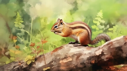Obraz premium Chipmunk in nature watercolor style