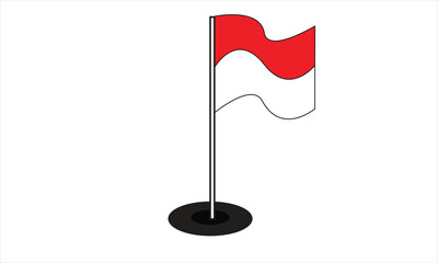 Vector illustration of red and white Indonesian flag with pole