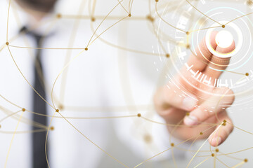 Neural network 3D illustration. Big data and cybersecurity