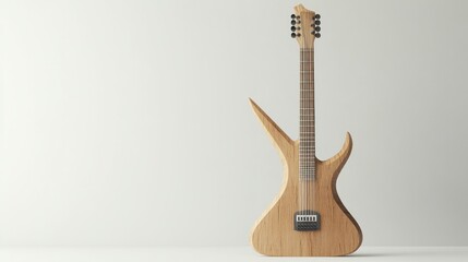 Unique carved strange electric guitar shape, standing upright on white background, without shadow and simple, antique and looks luxurious