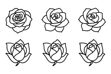 Rose with Leaf Icon Vector Line Art Silhouette | Floral Outline Illustration