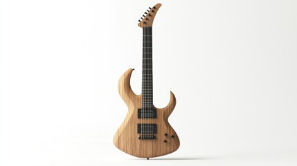 Obraz premium Unique carved strange electric guitar shape, standing upright on white background, without shadow and simple, antique and looks luxurious