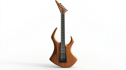 Naklejka premium Unique carved strange electric guitar shape, standing upright on white background, without shadow and simple, antique and looks luxurious