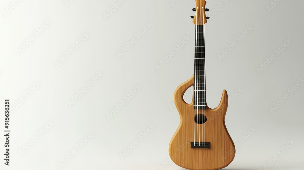 Wall mural Unique carved strange electric guitar shape, standing upright on white background, without shadow and simple, antique and looks luxurious