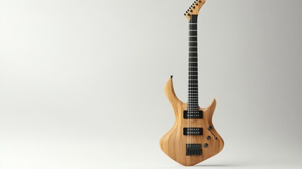 Unique carved strange electric guitar shape, standing upright on white background, without shadow and simple, antique and looks luxurious