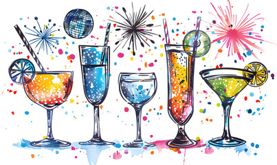 New Year and Christmas card, graphic advertising backgrounds in a doodle 2D illustrator style.